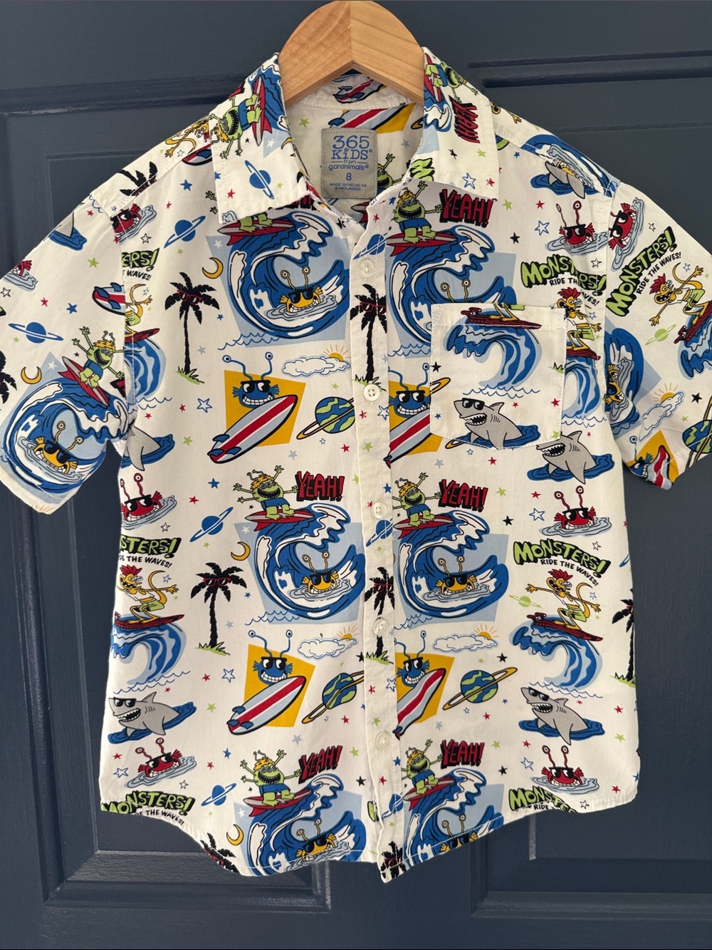 Garanimals Surf & Monster Print Button-Down Camp Shirt - Size 8